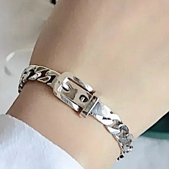 Belt Buckle Sterling Silver Chain Link Bracelet - Picture 6 of 8
